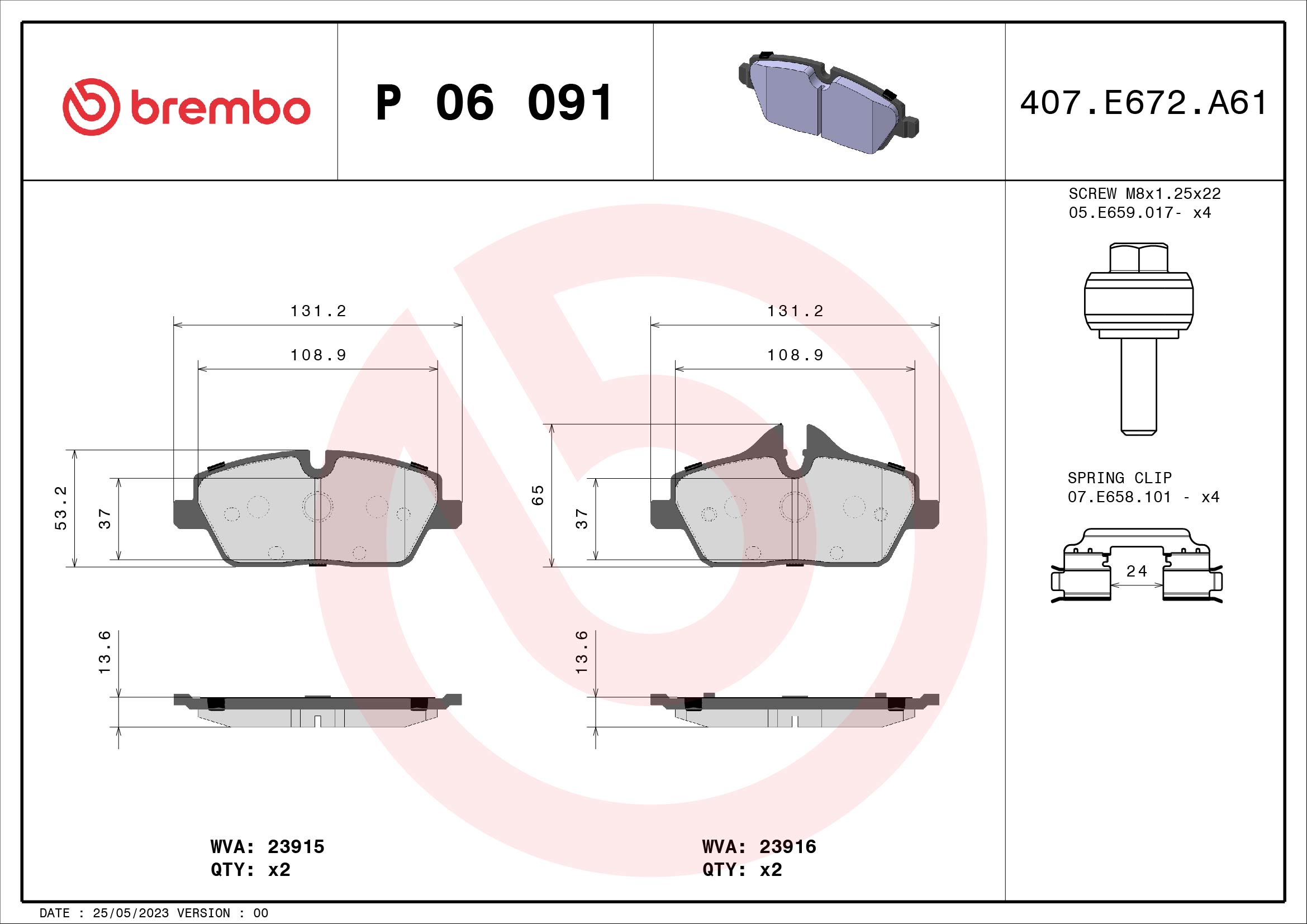 A.B.S. P 06 091 BREMBO Bremsbelagsatz, Scheibenbremse